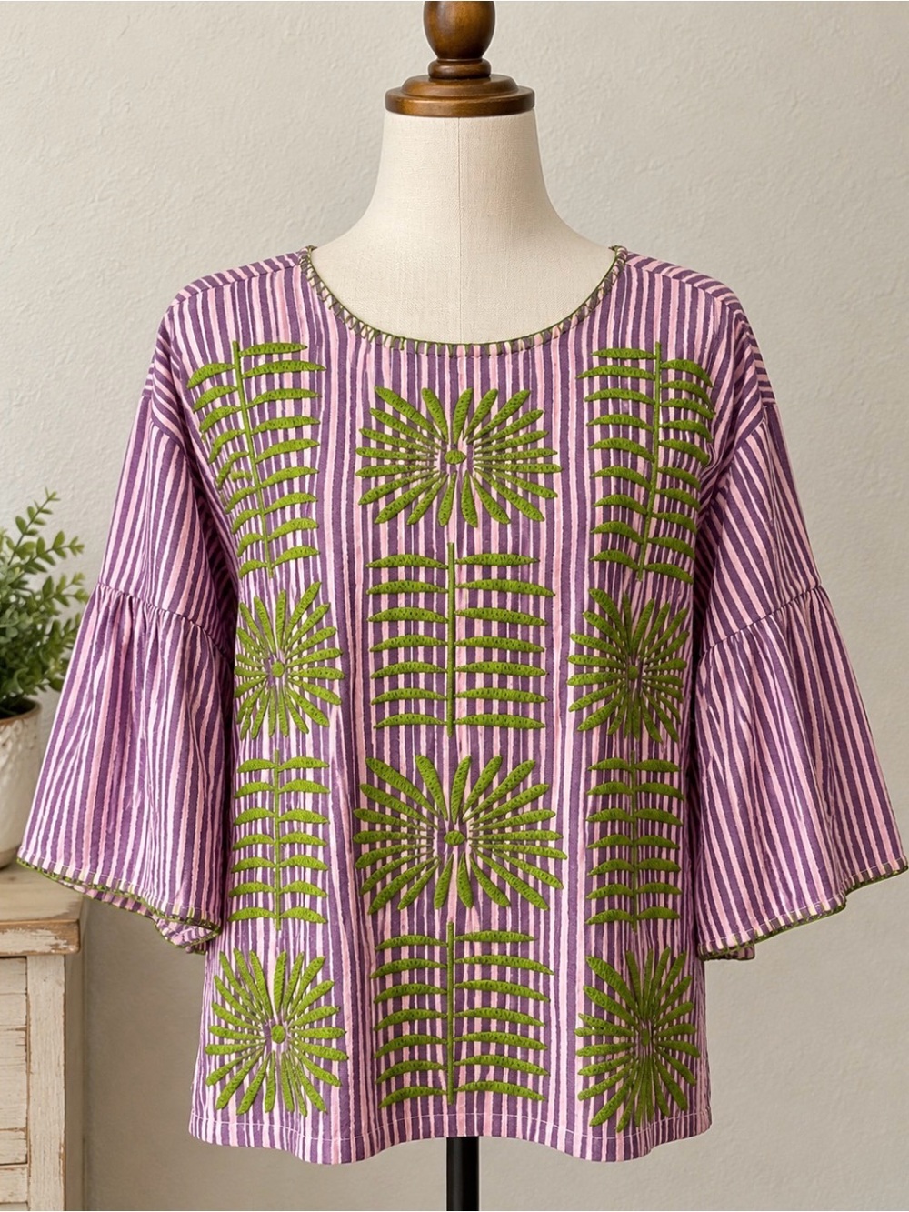 Sister Mary embroidered with green blouse
